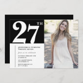 Black Chic Foto 27. Geburtstag Einladungen (Vorne/Hinten)