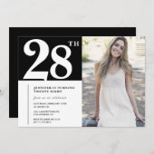 Black Chic Foto 28. Geburtstag Einladungen (Vorne/Hinten)