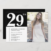 Black Chic Foto 29. Geburtstag Einladungen (Vorne/Hinten)