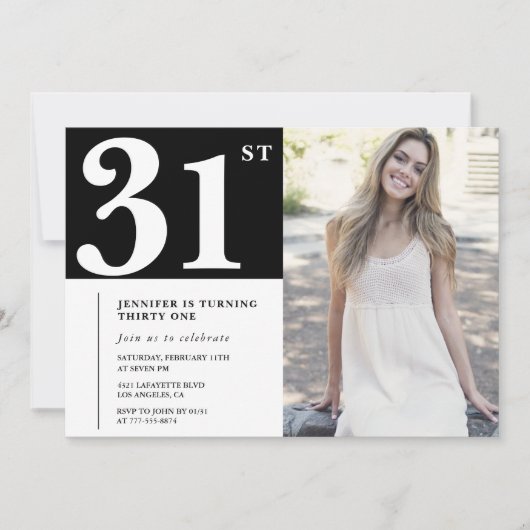 Black Chic Foto 31. Geburtstag Einladungen (Vorderseite)