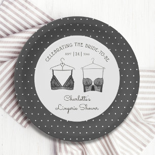 Black Chic Lace Watercolor Lingerie Brautparty Pappteller