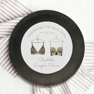 Black Chic Lace Watercolor Lingerie Brautparty Pappteller