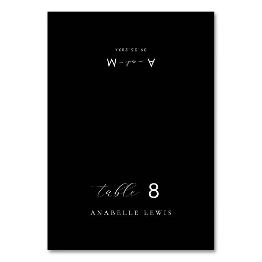 Black Chic Monogram Guest Name Wedding Platzkarte Tischnummer (Vorderseite)