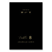Black Chic Monogram Guest Name Wedding Platzkarte Tischnummer (Vorderseite)