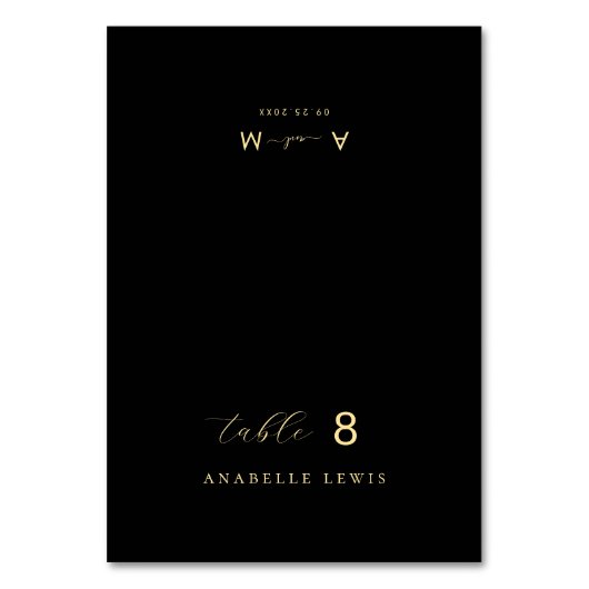 Black Chic Monogram Guest Name Wedding Platzkarte Tischnummer (Vorderseite)