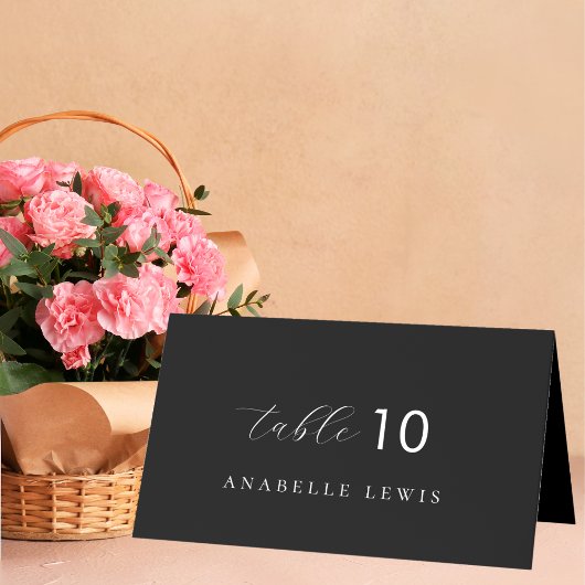 Black Chic Monogram Guest Name Wedding Platzkarte Tischnummer