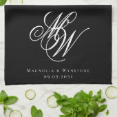 Black Chic Monogram Wedding Geschirrtuch (Gefaltet)