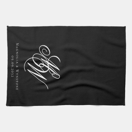 Black Chic Monogram Wedding Geschirrtuch (Horizontal)