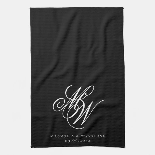 Black Chic Monogram Wedding Geschirrtuch (Vertikal)