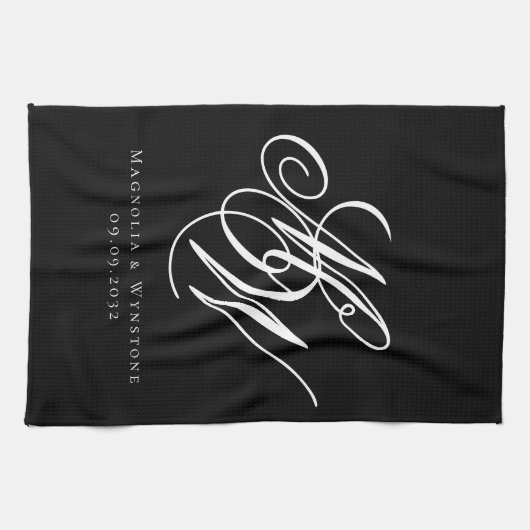Black Chic Monogram Wedding Geschirrtuch (Horizontal)