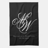 Black Chic Monogram Wedding Geschirrtuch (Vertikal)