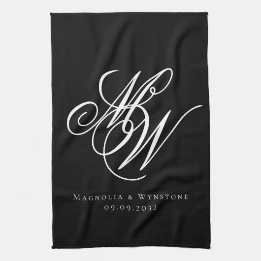 Black Chic Monogram Wedding Geschirrtuch (Vertikal)