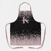Black Chic Rose Gold Diamond Glitzer Mit Monogramm Schürze (Vorderseite)