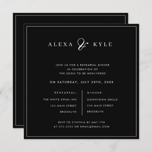 Black Chic Square Probe Dinner Einladung (Vorne/Hinten)