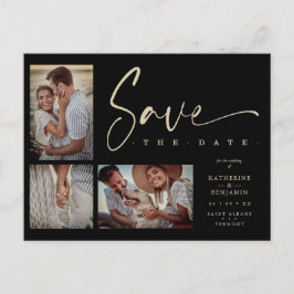 Black Chic Trendy Collage Wedding 3 Fotos Postkarte