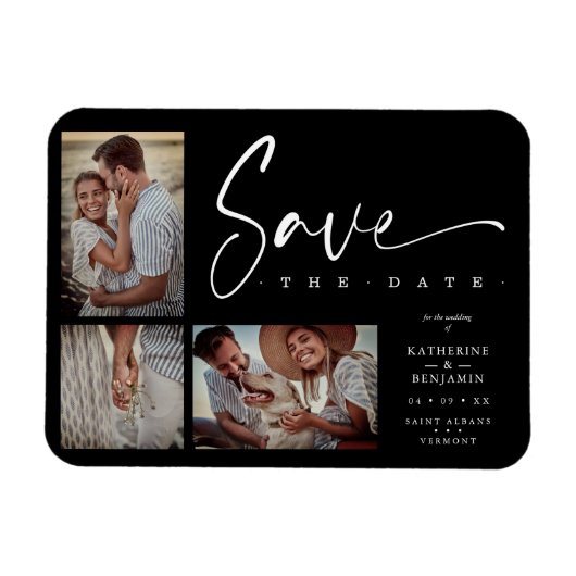 Black Chic Trendy Collage Wedding Covid19 3 Fotos Magnet (Horizontal)