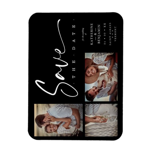 Black Chic Trendy Collage Wedding Covid19 3 Fotos Magnet (Vertikal)
