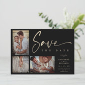 Black Chic Trendy Collage Wedding Covid19 3 Photos (Stehend Vorderseite)