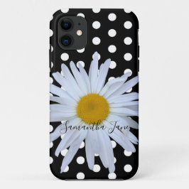 Black Chic White Polka Dos Fun Daisy Custom Case-Mate iPhone Hülle