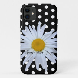 Black Chic White Polka Dos Fun Daisy Custom Case-Mate iPhone Hülle