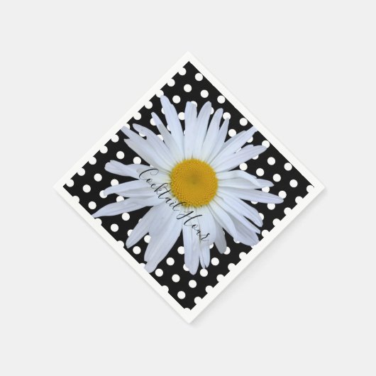 Black Chic White Polka Dos Fun Daisy Custom Serviette (Ecke)