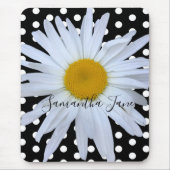 Black Chic White Polka Dots Daisy Custom Mousepad (Vorne)