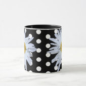 Black Chic White Polka Dots Daisy Custom Tasse (Zentrum)