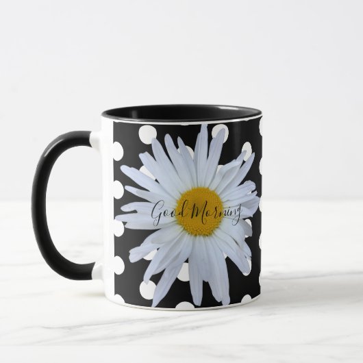 Black Chic White Polka Dots Daisy Custom Tasse (Links)
