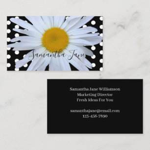 Black Chic White Polka Dots Daisy Custom Visitenkarte