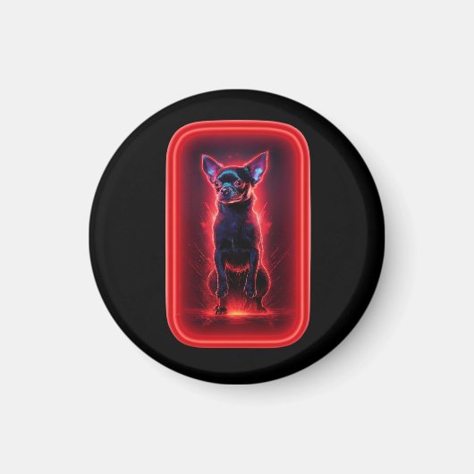 Black Chihuahua Dances Amidst Neon Red Light Magnet (Vorne)