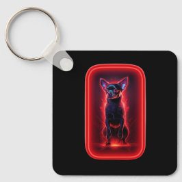 Black Chihuahua Dances Amidst Neon Red Light Schlüsselanhänger