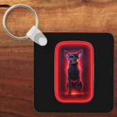 Black Chihuahua Dances Amidst Neon Red Light Schlüsselanhänger (Vorderseite)