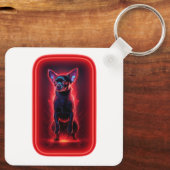 Black Chihuahua Dances Amidst Neon Red Light Schlüsselanhänger (Rückseite)