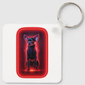 Black Chihuahua Dances Amidst Neon Red Light Schlüsselanhänger (Rückseite)