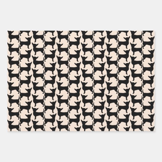 Black Chihuahua Silhouette Tiled Pattern Geschenkpapier Set (Vorderseite 3)
