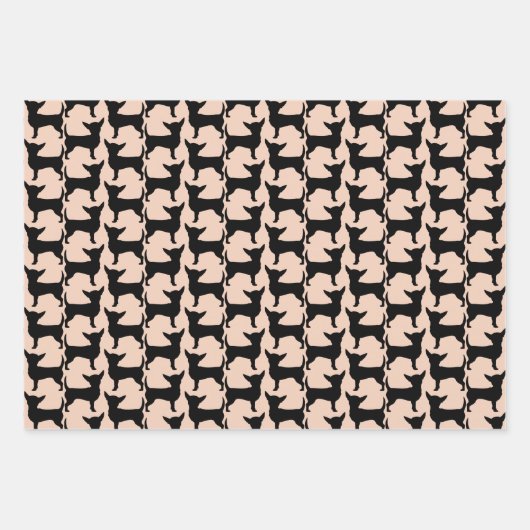 Black Chihuahua Silhouette Tiled Pattern Geschenkpapier Set (Vorderseite)