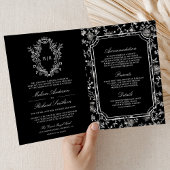 Black Chinoiserie Crest QR Code Wedding Einladung