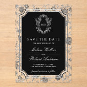 Black Chinoiserie Crest Wedding Save the Date Acryleinladungen (Vorderseite)