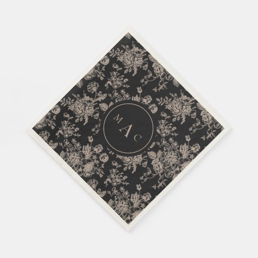 Black Chinoiserie Monogram Wedding Cocktail Serviette (Ecke)