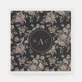 Black Chinoiserie Monogram Wedding Cocktail Serviette (Vorderseite)