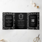 Black Chinoiserie Wappen QR Code Hochzeit Dreifach Gefaltete Einladung (Innenseite)