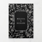 Black Chinoiserie Wappen QR Code Hochzeit Dreifach Gefaltete Einladung (Cover)