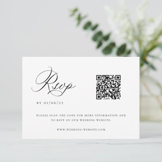 Black Chinoiserie Wedding QR Code RSVP Karte (Stehend Vorderseite)