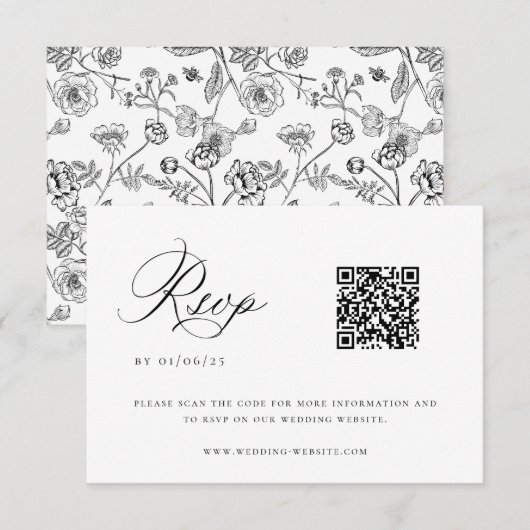 Black Chinoiserie Wedding QR Code RSVP Karte (Vorne/Hinten)