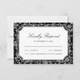 Black Chinoiserie Wedding RSVP Karte