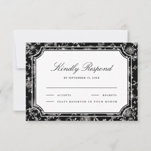 Black Chinoiserie Wedding RSVP Karte (Vorderseite)