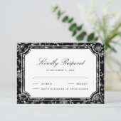 Black Chinoiserie Wedding RSVP Karte (Stehend Vorderseite)
