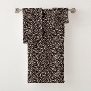 Black Chocolate Brown Bronze Leopard Print Badhandtuch Set