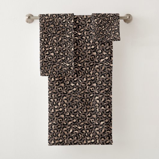 Black Chocolate Brown Bronze Leopard Print        Badhandtuch Set (Insitu)