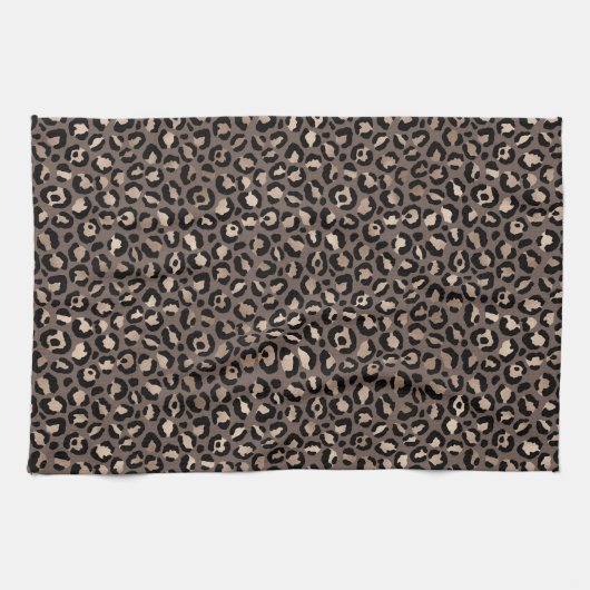 Black Chocolate Brown Bronze Leopard Print Geschirrtuch (Horizontal)